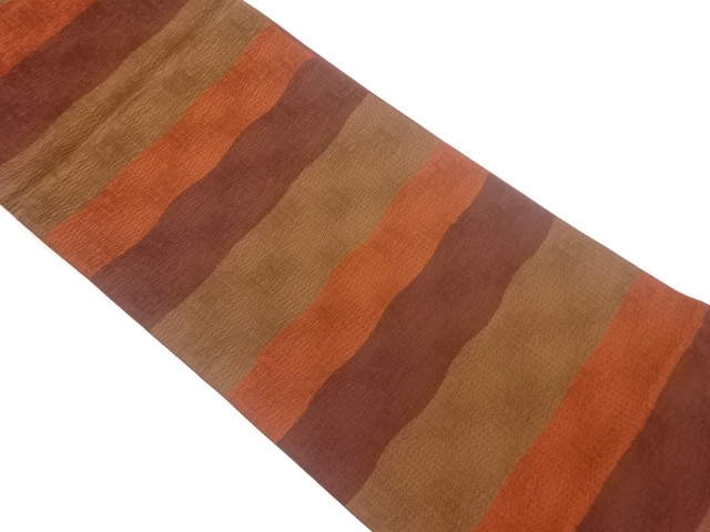 リサイクル　ふくれ織よろけ横段模様織出し洒落袋帯